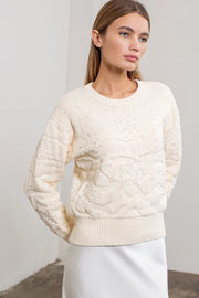 Pearl Trim Crewneck Pullover Sweater-Sweater-Moon River-XS-CREAM-Urbanheer