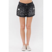 Pearl and Stone Embellished Denim Shorts BLACK-Shorts-VOCAL-S-BLACK-Urbanheer