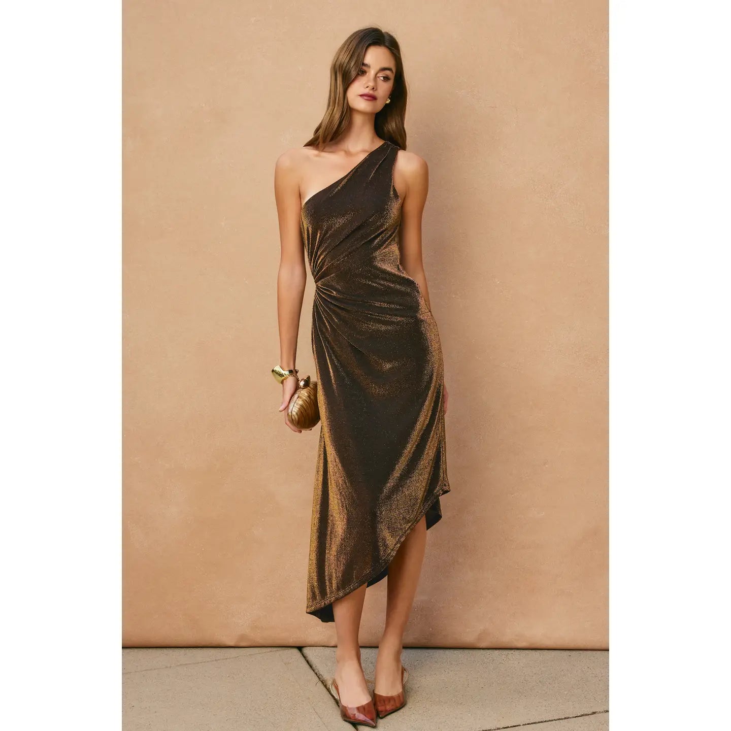 Pearlie One Shoulder Asymmetrical Midi Dress