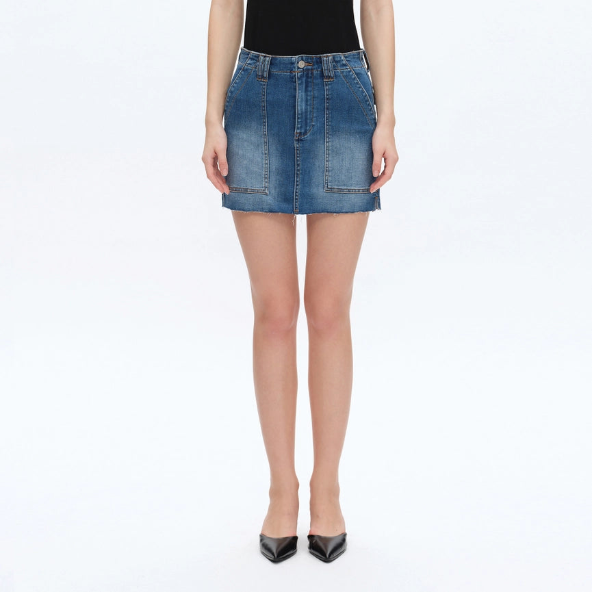 Pencil Denim Mini Skirt with Raw Hem SOFTY-Skirt-BAYEAS-M-SOFTY-Urbanheer