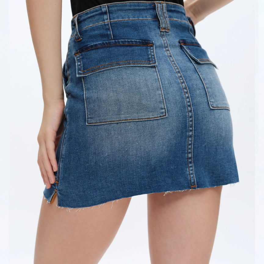 Pencil Denim Mini Skirt with Raw Hem SOFTY-Skirt-BAYEAS-M-SOFTY-Urbanheer