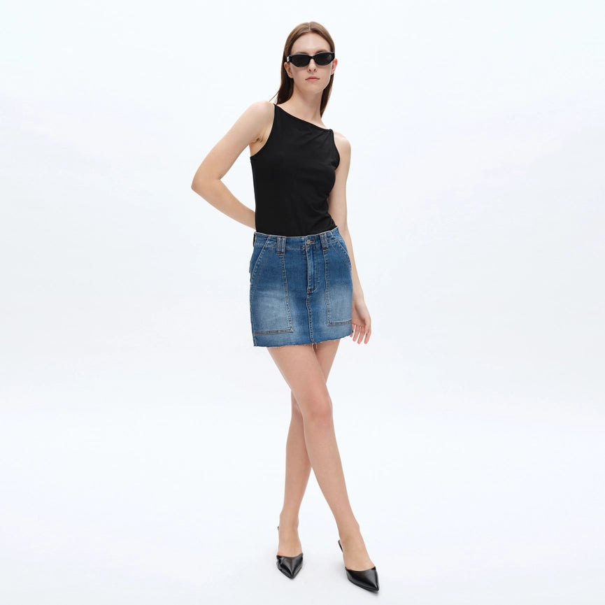 Pencil Denim Mini Skirt with Raw Hem SOFTY-Skirt-BAYEAS-M-SOFTY-Urbanheer