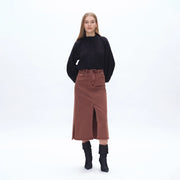 Pencil Twill Midi Skirt(Finished Hem,Slit) CAPPUCCINO-Skirt-BAYEAS-24-CAPPUCCINO-Urbanheer