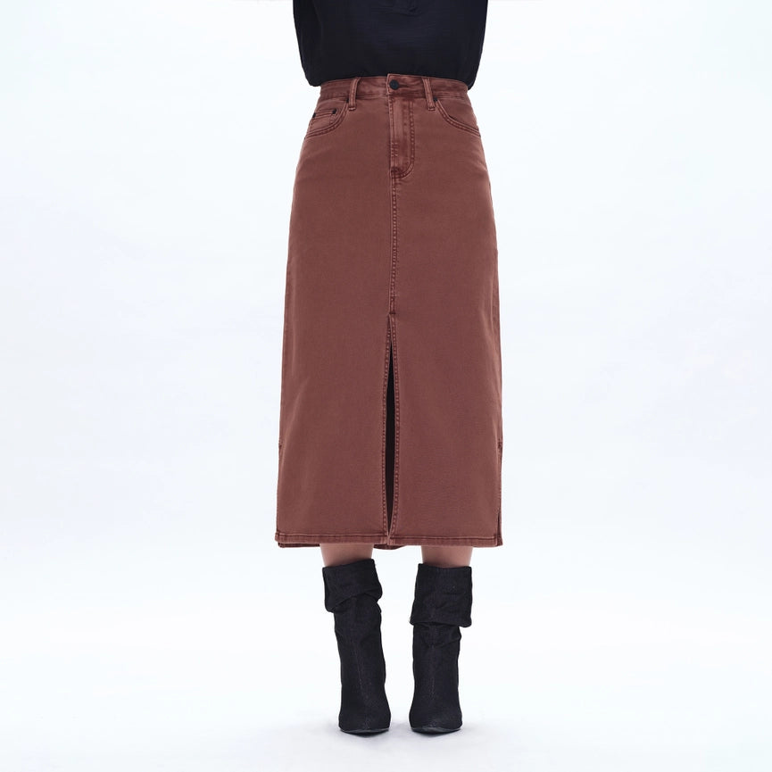 Pencil Twill Midi Skirt(Finished Hem,Slit) CAPPUCCINO-Skirt-BAYEAS-24-CAPPUCCINO-Urbanheer