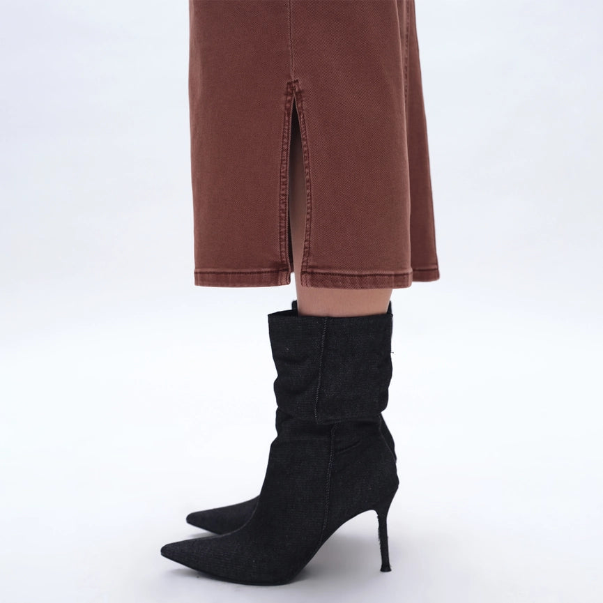 Pencil Twill Midi Skirt(Finished Hem,Slit) CAPPUCCINO-Skirt-BAYEAS-24-CAPPUCCINO-Urbanheer
