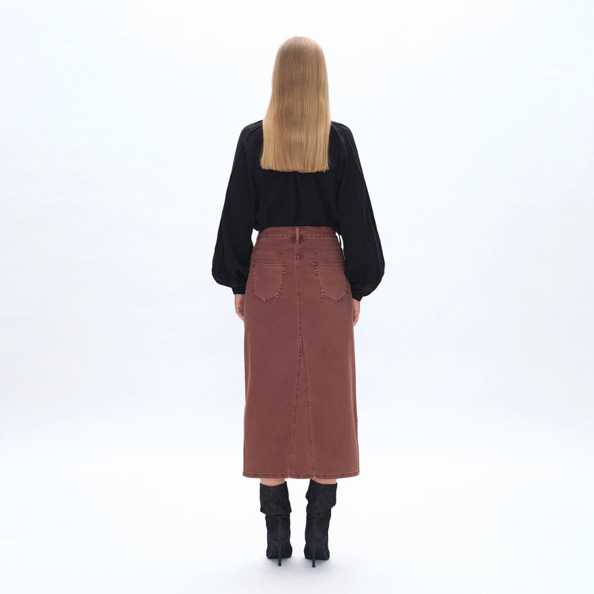 Pencil Twill Midi Skirt(Finished Hem,Slit) CAPPUCCINO-Skirt-BAYEAS-24-CAPPUCCINO-Urbanheer
