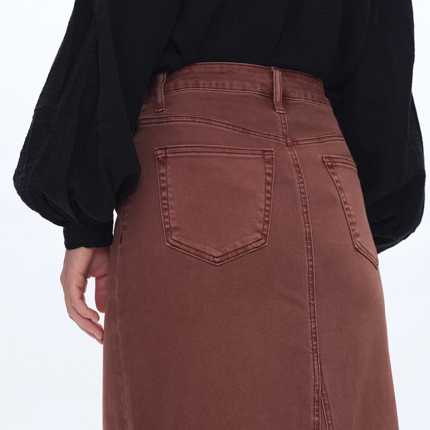 Pencil Twill Midi Skirt(Finished Hem,Slit) CAPPUCCINO-Skirt-BAYEAS-24-CAPPUCCINO-Urbanheer