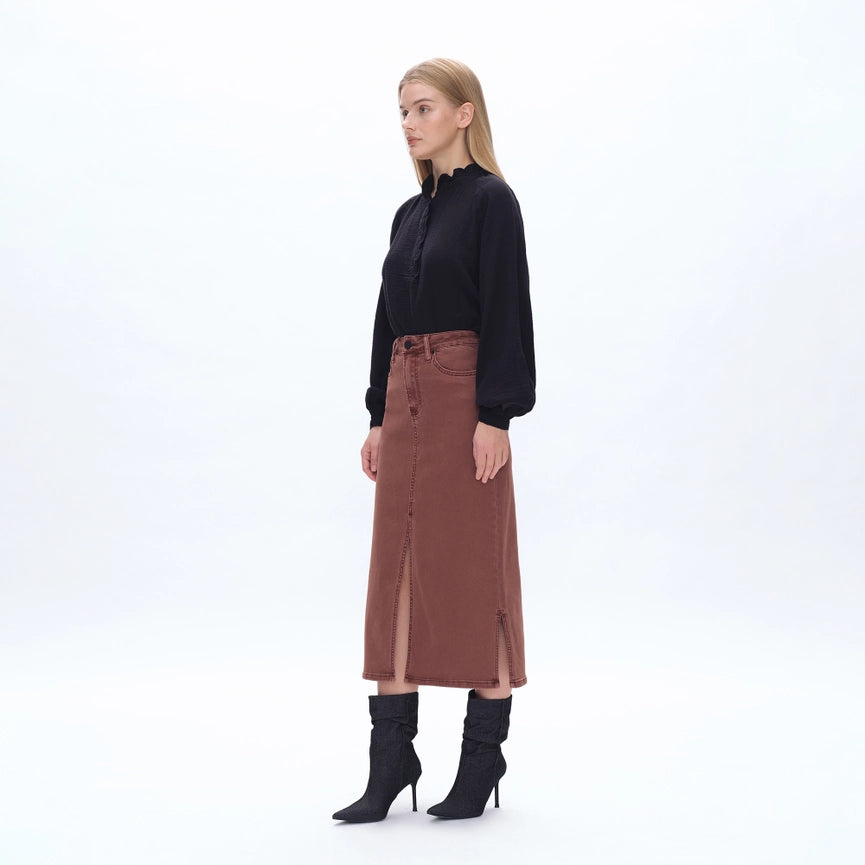 Pencil Twill Midi Skirt(Finished Hem,Slit) CAPPUCCINO-Skirt-BAYEAS-24-CAPPUCCINO-Urbanheer