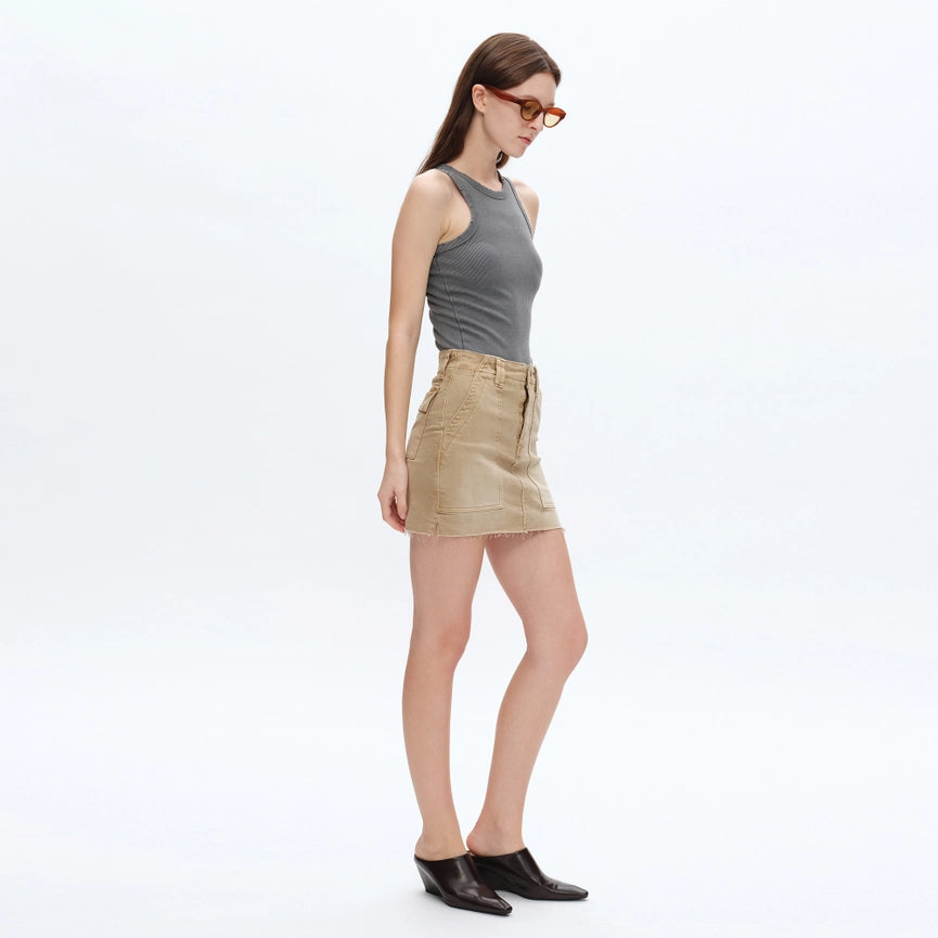 Pencil Twill Mini Skirt with Raw Hem-Skirt-BAYEAS-S-FADED KHAKI-Urbanheer