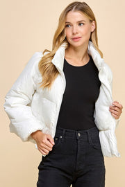 Peplum Bubbled Hem Puffer Jacket-Puffer Jacket-TCEC-S-White-Urbanheer