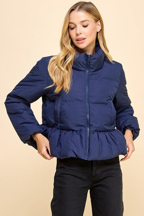Peplum Bubbled Hem Puffer Jacket-Puffer Jacket-TCEC-S-Black-Urbanheer