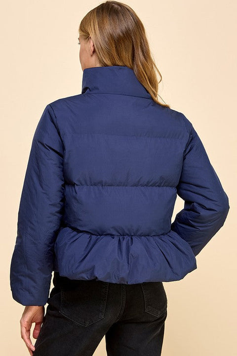 Peplum Bubbled Hem Puffer Jacket-Puffer Jacket-TCEC-S-Black-Urbanheer