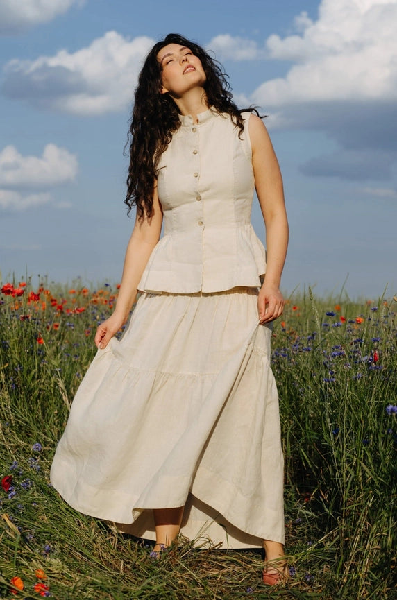 Peplum Vest, Sleeveless, Hemp, Milky White-Vest-Son de Flor-XXS-Milky White-Urbanheer