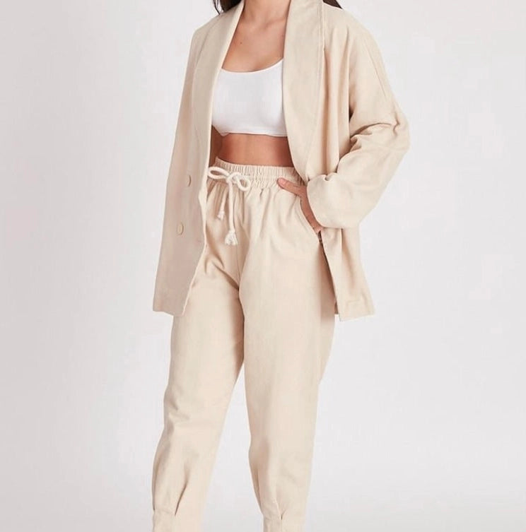 Perfect Pant and Jacket Set Beige-Pant and Jacket Set-REVER-S-Urbanheer