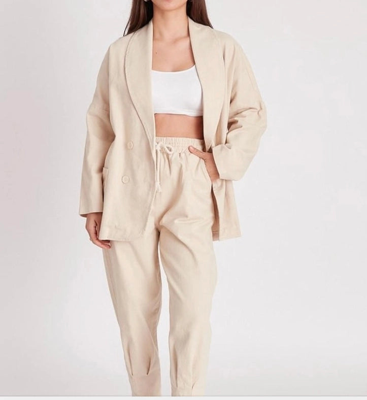 Perfect Pant and Jacket Set Beige-Pant and Jacket Set-REVER-S-Urbanheer