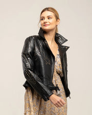 Perfect Style Faux Leather Jacket With Studs And Zippers-Jacket-Tantra-S-Urbanheer