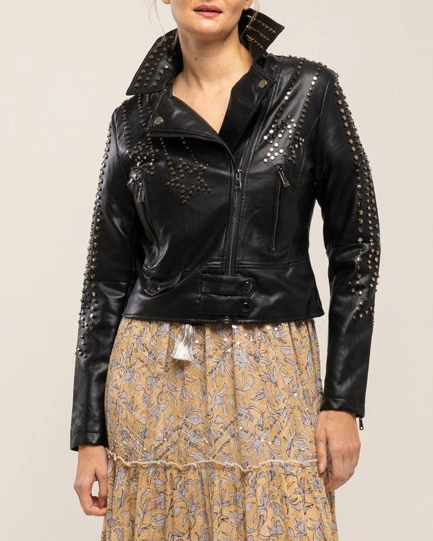 Perfect Style Faux Leather Jacket With Studs And Zippers-Jacket-Tantra-S-Urbanheer