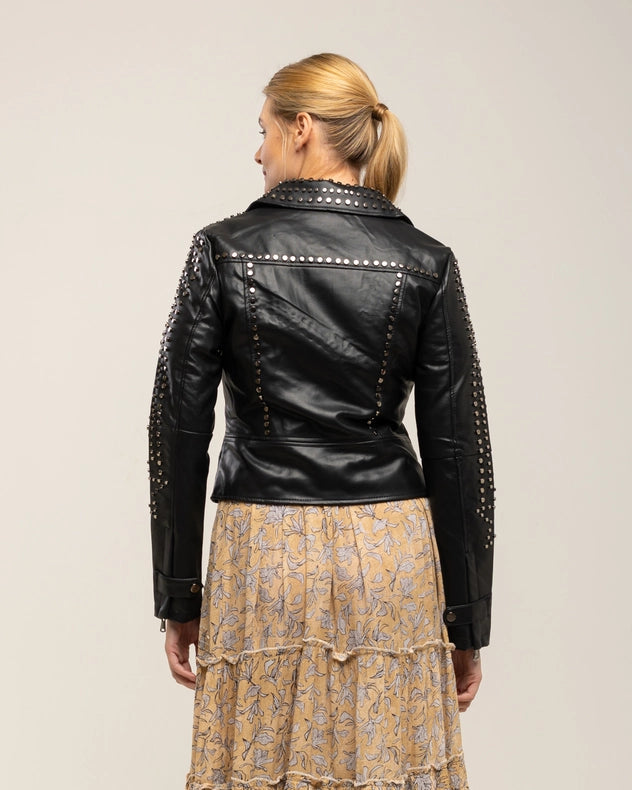 Perfect Style Faux Leather Jacket With Studs And Zippers-Jacket-Tantra-S-Urbanheer