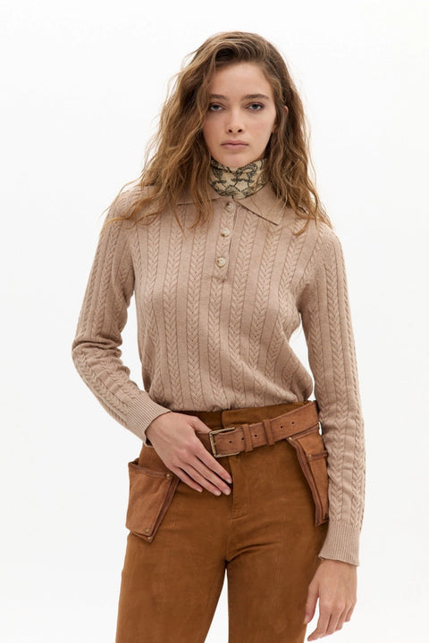 Peter Cotton Cashmere Polo Sweater - Beige