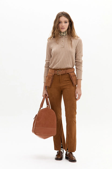 Peter Cotton Cashmere Polo Sweater - Beige