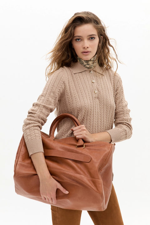 Peter Cotton Cashmere Polo Sweater - Beige
