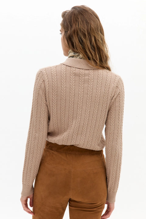 Peter Cotton Cashmere Polo Sweater - Beige