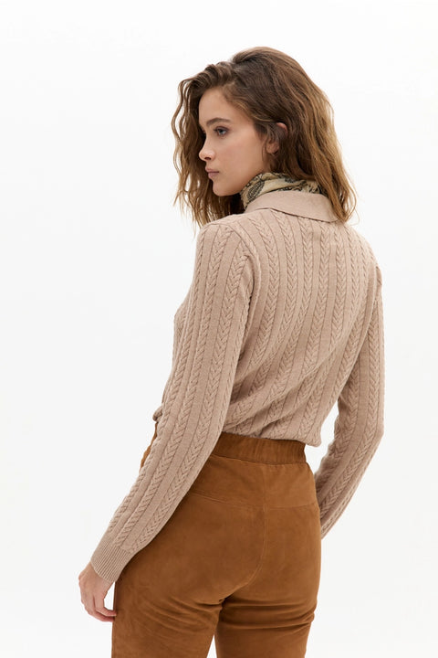 Peter Cotton Cashmere Polo Sweater - Beige