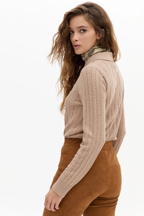 Peter Cotton Cashmere Polo Sweater - Beige