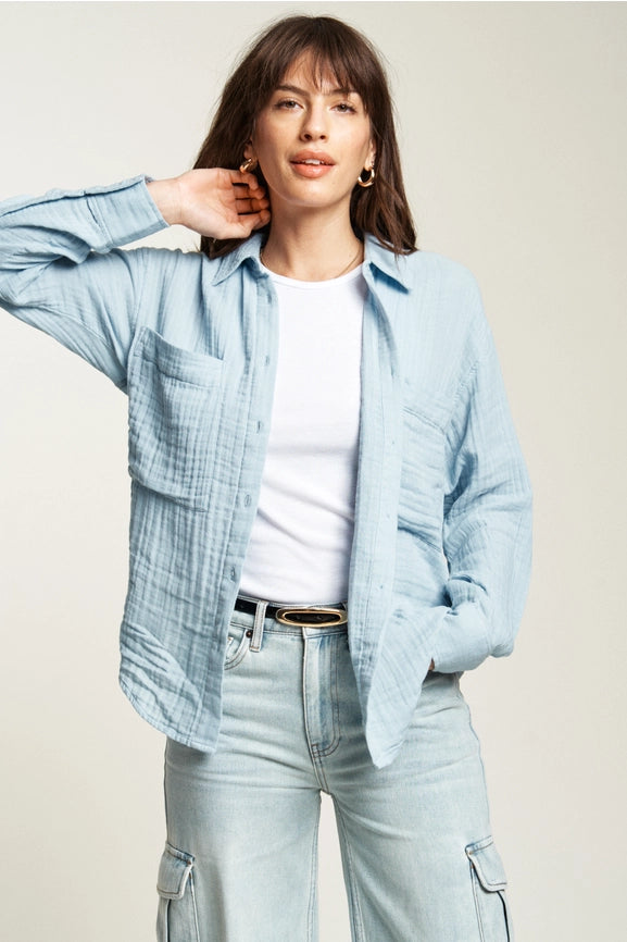 Pierre Button-Up Gauze Shirt, Blue Fog-Shirts-Oliver Logan-XS-Blue Fog-Urbanheer