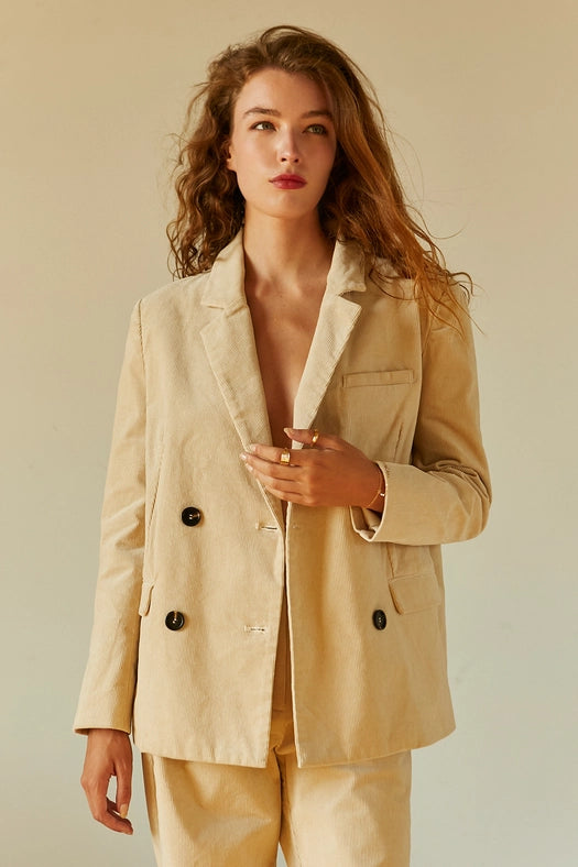 Pierre Corduroy Double Breasted Blazer BEIGE-Blazer-Crescent-XS-BEIGE-Urbanheer