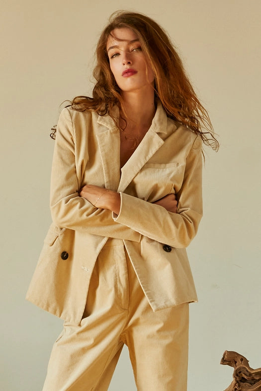 Pierre Corduroy Double Breasted Blazer BEIGE-Blazer-Crescent-XS-BEIGE-Urbanheer