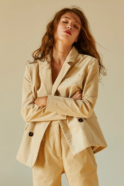 Pierre Corduroy Double Breasted Blazer BEIGE-Blazer-Crescent-XS-BEIGE-Urbanheer