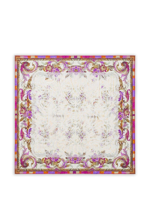 Pierre Louis Mascia White, floral print, border detail Printed silk scarf