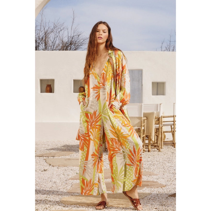 Pina Colada Open Back Jumpsuit-Jumpsuit-Dress Forum-S-ORANGE/GREEN MOSAIC-Urbanheer