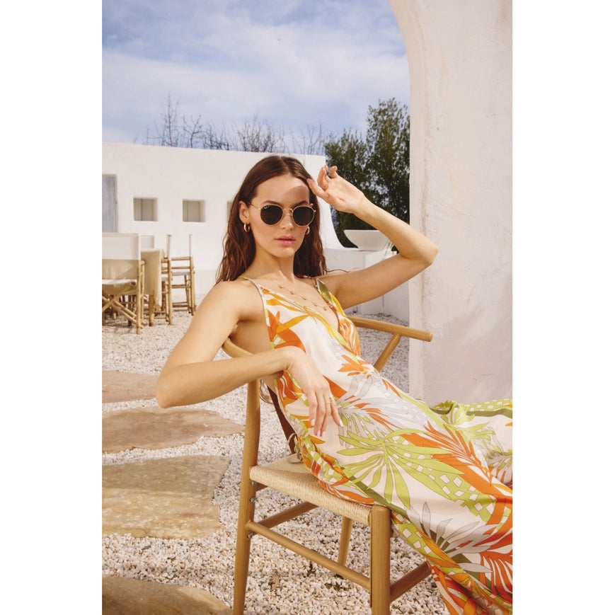 Pina Colada Open Back Jumpsuit-Jumpsuit-Dress Forum-S-ORANGE/GREEN MOSAIC-Urbanheer