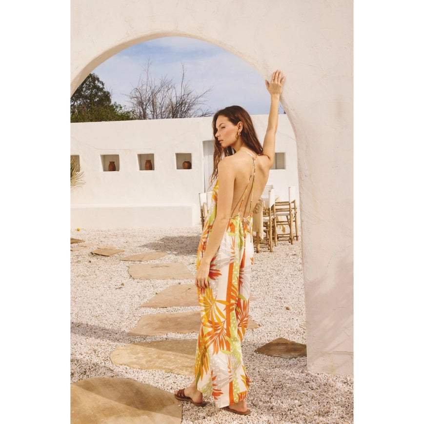 Pina Colada Open Back Jumpsuit-Jumpsuit-Dress Forum-S-ORANGE/GREEN MOSAIC-Urbanheer