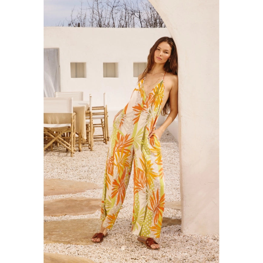 Pina Colada Open Back Jumpsuit-Jumpsuit-Dress Forum-S-ORANGE/GREEN MOSAIC-Urbanheer
