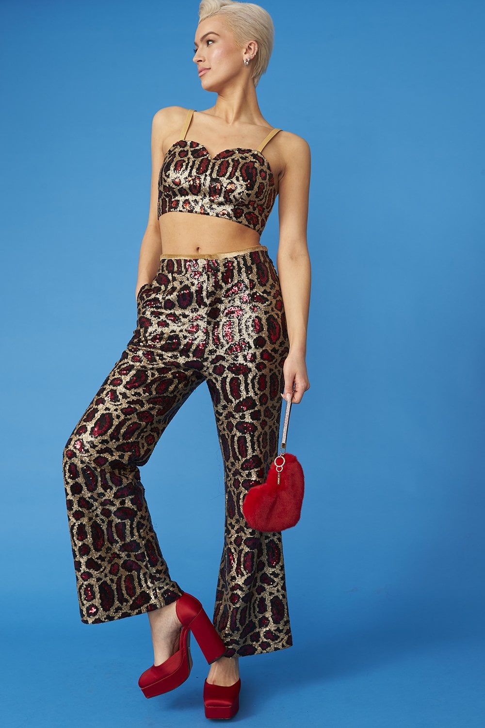 Pink Bamboo Animal Print Sequin Trousers-Bottoms-Buy Me Fur Ltd-S-M-Pink-Bamboo-Urbanheer