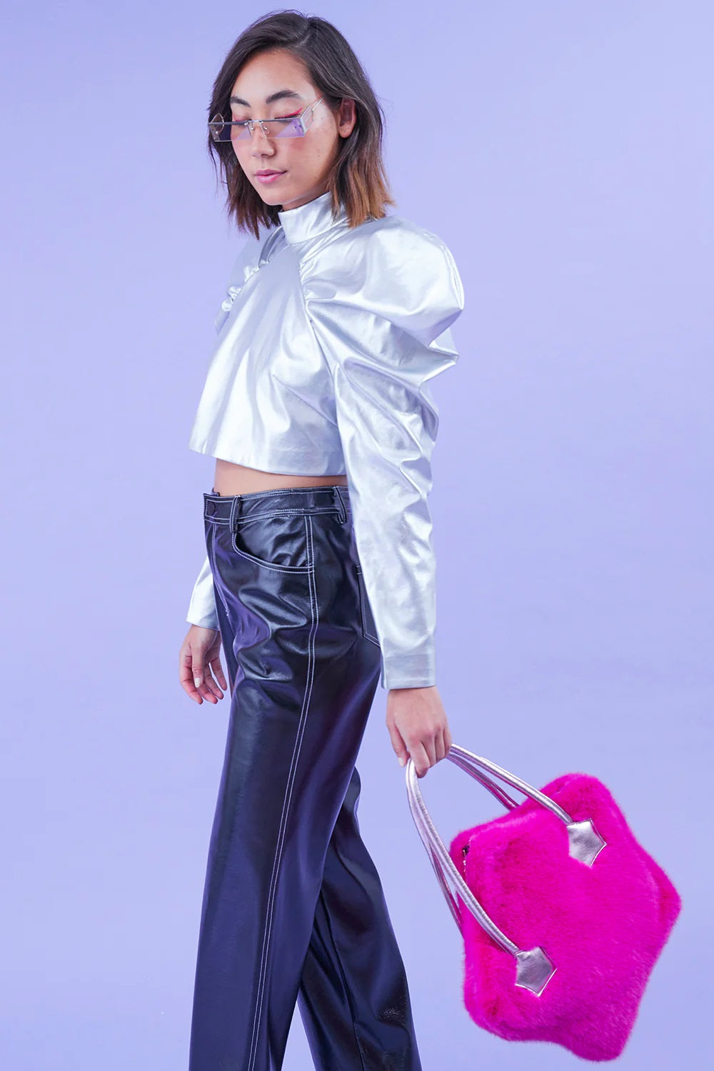 Pink Bamboo Faux Fur Star Tote Bag-Bags-Buy Me Fur Ltd-One Size-Pink-Bamboo-Urbanheer