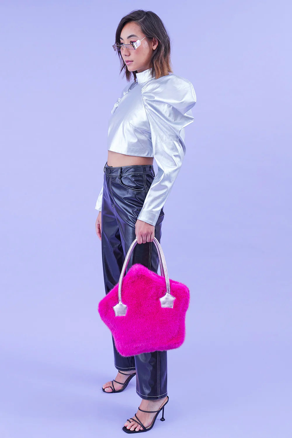 Pink Bamboo Faux Fur Star Tote Bag-Bags-Buy Me Fur Ltd-One Size-Pink-Bamboo-Urbanheer