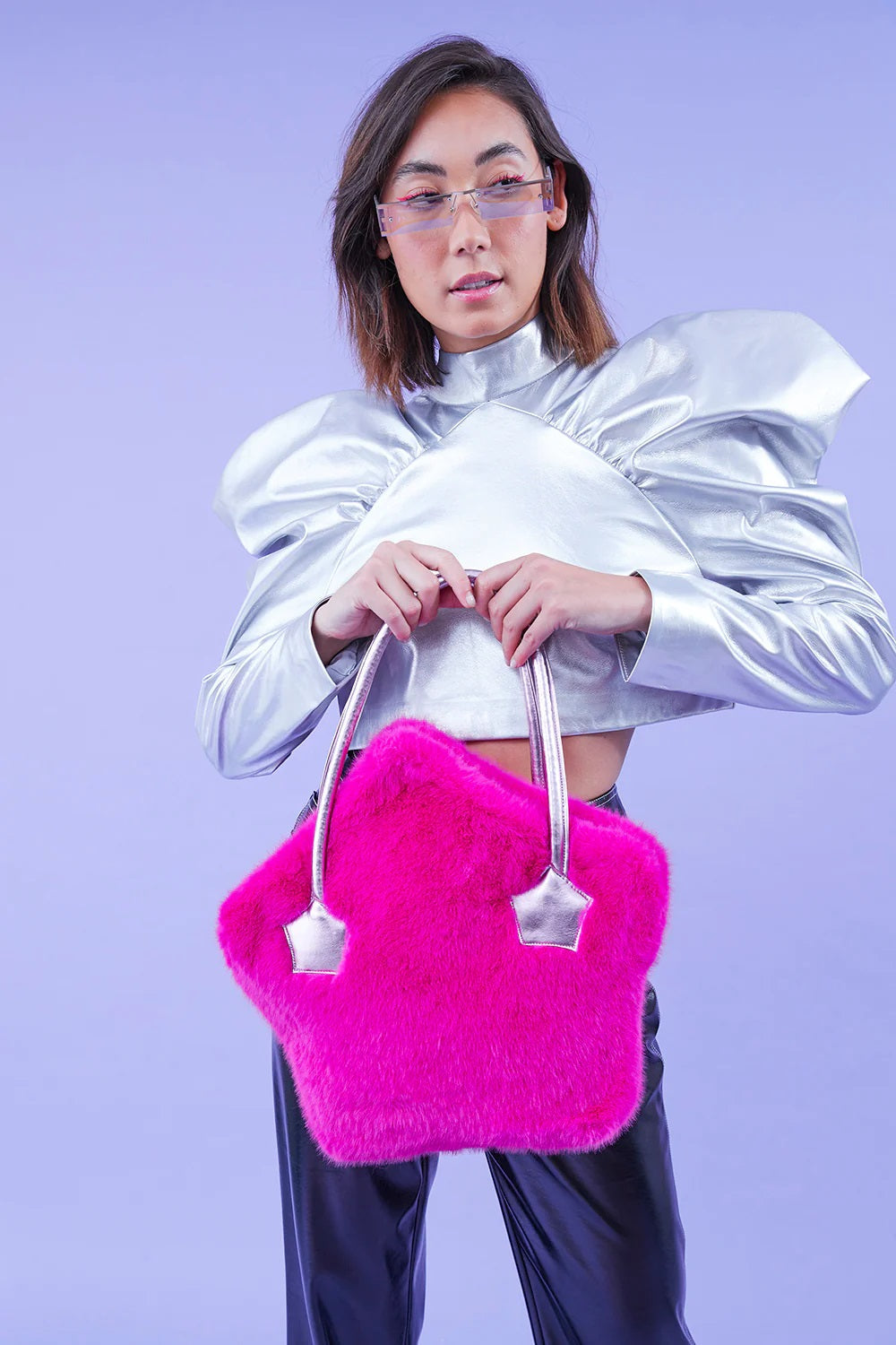 Pink Bamboo Faux Fur Star Tote Bag-Bags-Buy Me Fur Ltd-One Size-Pink-Bamboo-Urbanheer