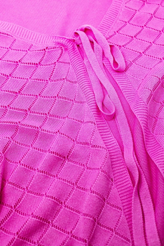 Pink Cardigan with Argyle Print and Tie Closing-Cardigan-Q2-OS-Fuchsia-Urbanheer