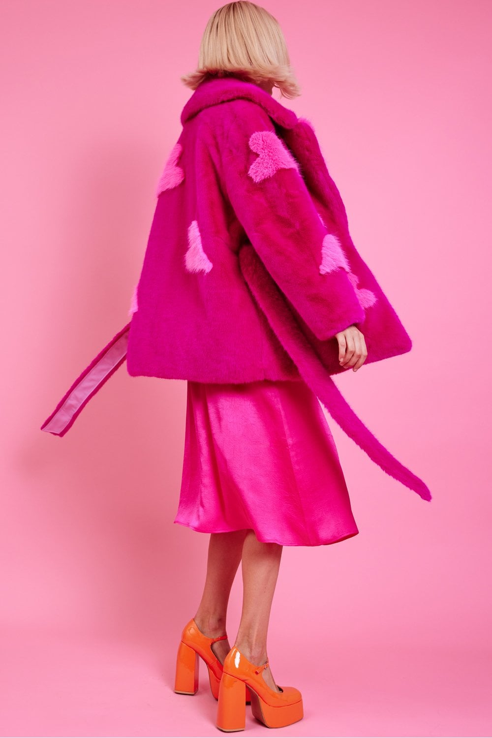 Pink Eco Bamboo Faux Fur Coat with Love Heart Detailing-Faux Fur Coats-Buy Me Fur Ltd-Pink-S-M-Faux Fur-Urbanheer