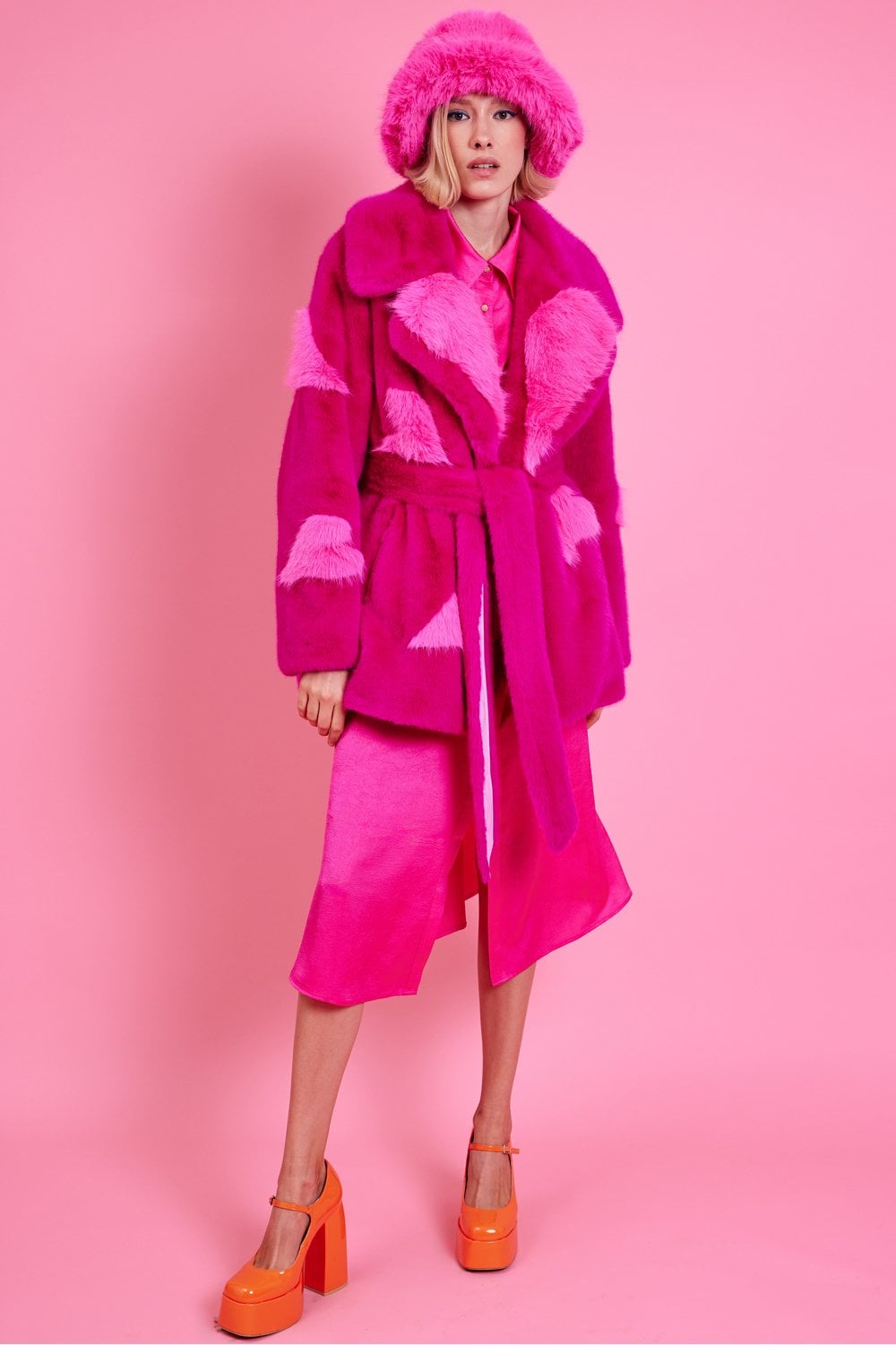 Pink Eco Bamboo Faux Fur Coat with Love Heart Detailing-Faux Fur Coats-Buy Me Fur Ltd-Pink-S-M-Faux Fur-Urbanheer