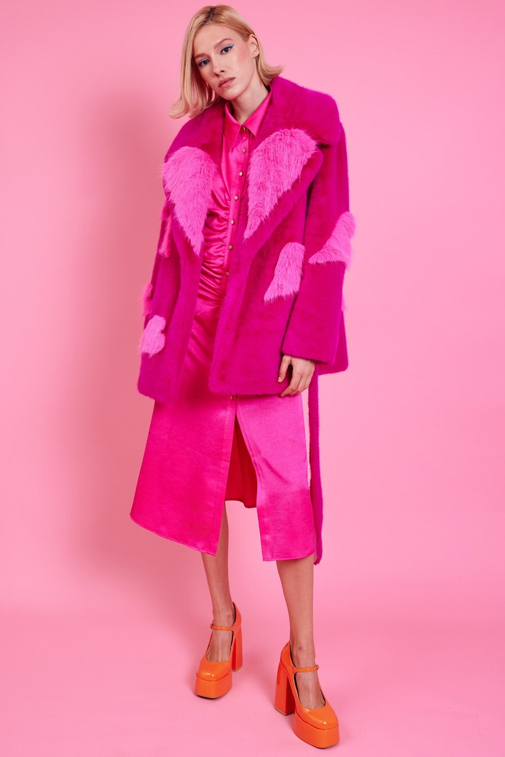 Pink Eco Bamboo Faux Fur Coat with Love Heart Detailing-Faux Fur Coats-Buy Me Fur Ltd-Pink-S-M-Faux Fur-Urbanheer