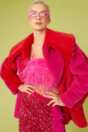 Pink Eco Faux Fur Midi Sequins Star Coat-Faux Fur Coats-Buy Me Fur Ltd-S-M-Pink-Faux Fur-Urbanheer