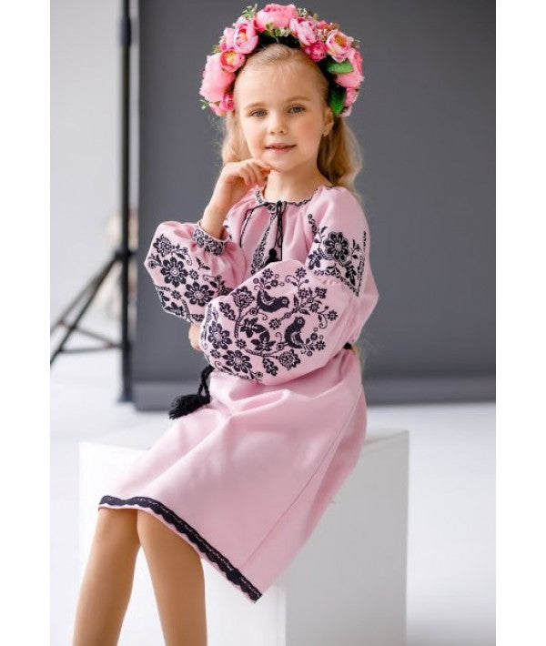 Pink Embroidered Dress For A Girl-Dress-Art Lev-116 cm/45.66 in-Urbanheer