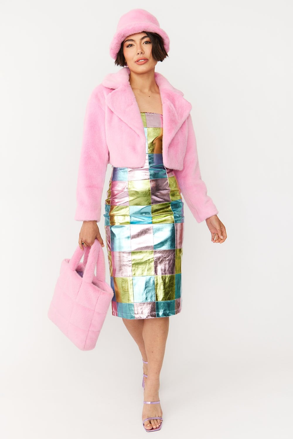 Pink Faux Fur Cropped Jacket-Faux Fur Coats-Buy Me Fur Ltd-L-XL-Pink-Faux Fur-Urbanheer