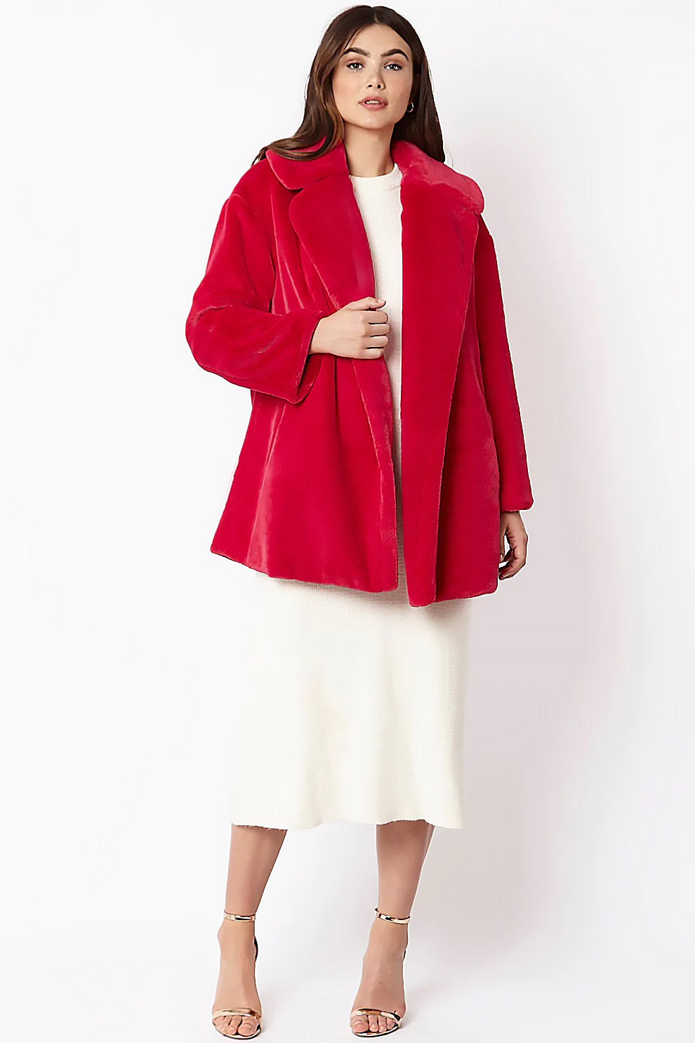 Pink Faux Fur Midi Coat-Faux Fur Coats-Buy Me Fur Ltd-One Size-Pink-Faux Fur-Urbanheer