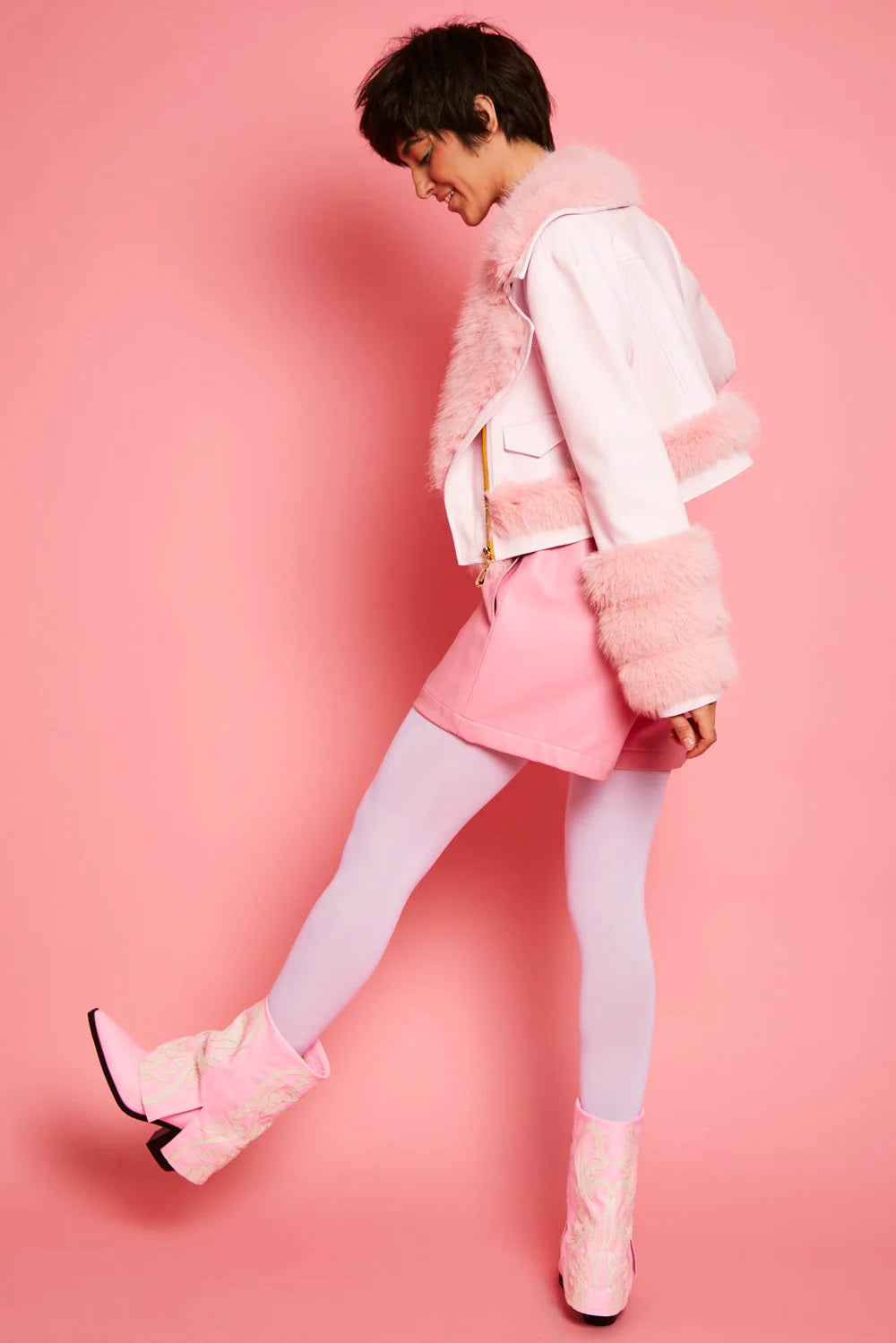 Pink Faux Leather Faux Fur Biker Jacket-Faux Leather Jackets-Buy Me Fur Ltd-S-M-Pink-Faux Leather-Urbanheer